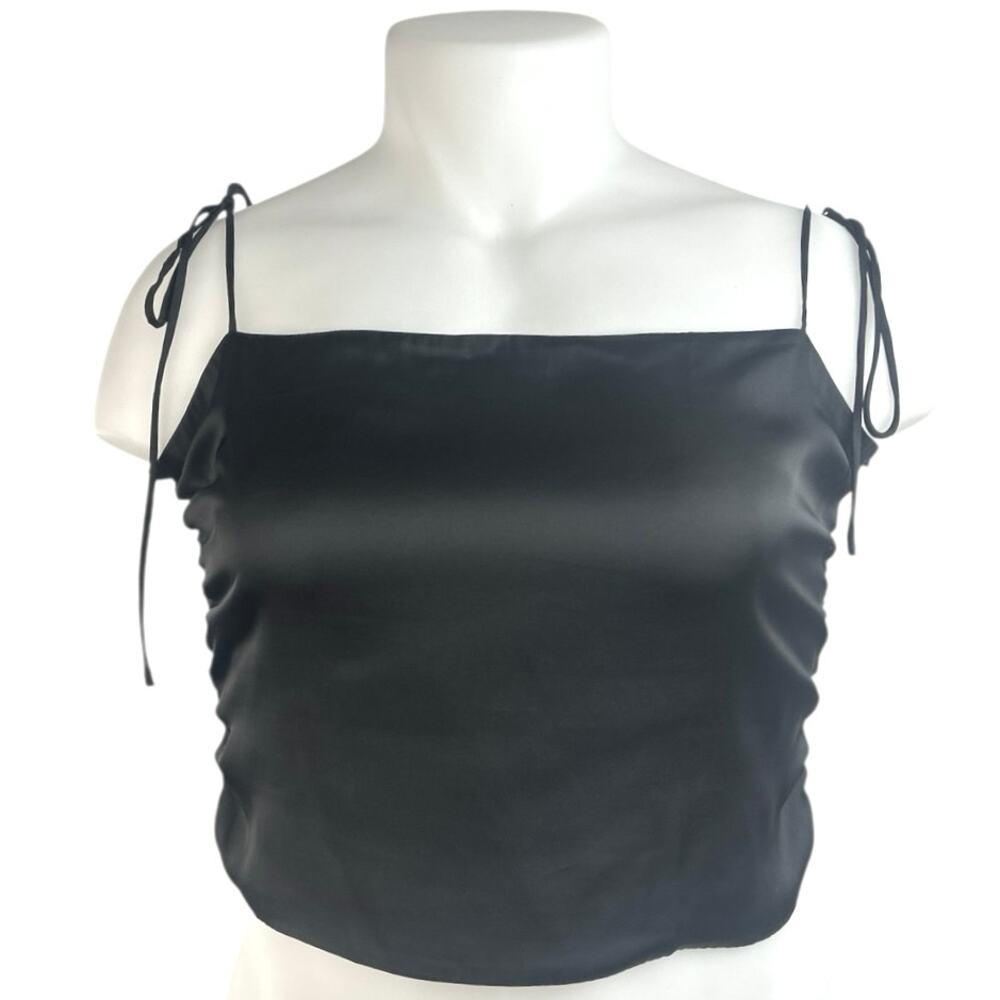 Urban Outfitters Black Satin Silk Smocked Cami Camisole Tank Crop Top Size XL